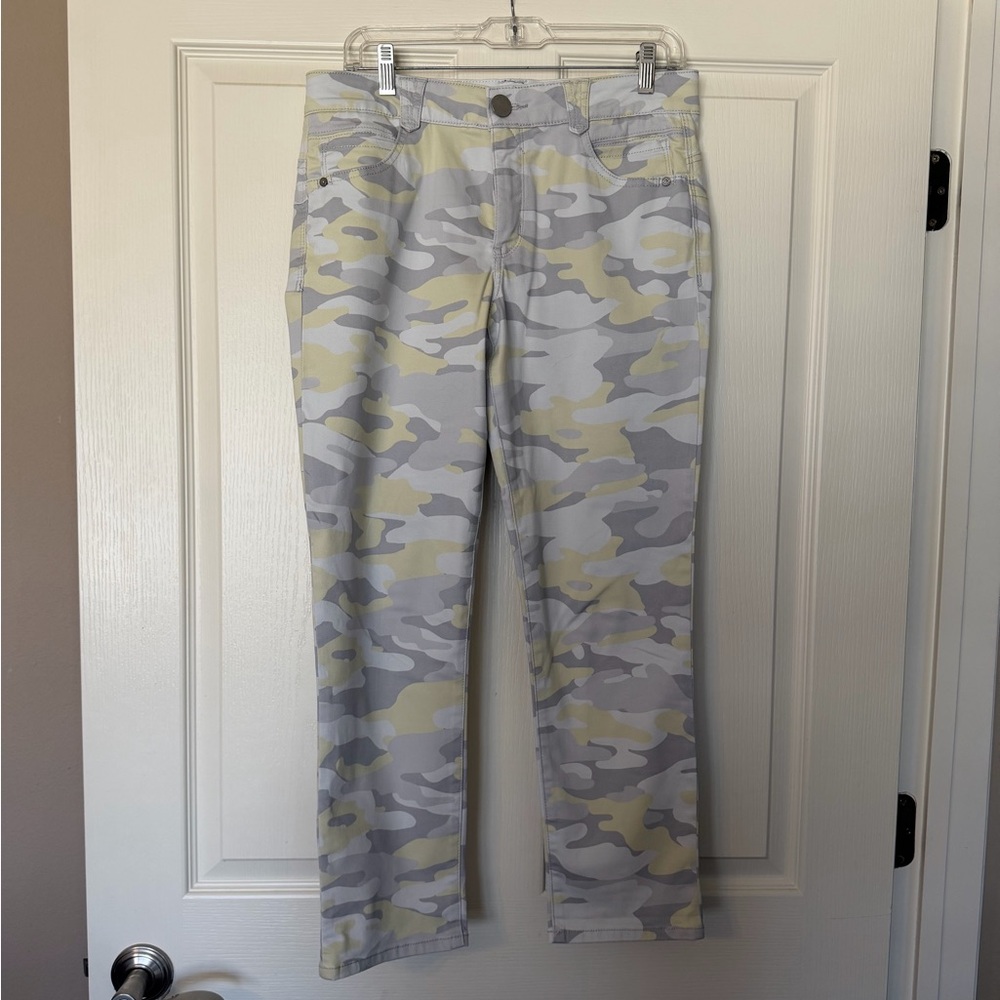 Democracy Women's Camo Jeans in Light Gray and Pale Yellow